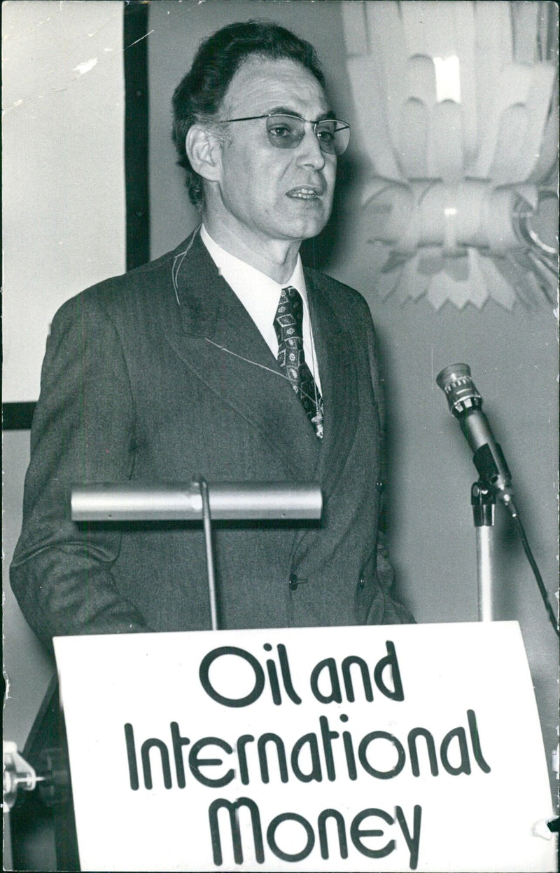 Dr. Abdurrahman Khene speaking at "Oil and International" conference - Vintage Photograph