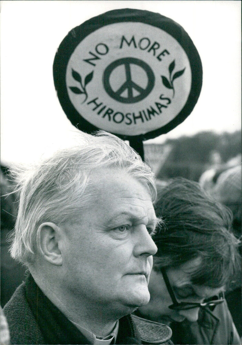 British Anti-Nuclear Campaigner Monsignor Bruce Kent at RAF Sculthorpe Protest - Vintage Photograph