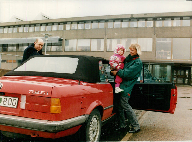 Ingvar Oldsberg with his wife Gunilla and daughter Viktoria outside of Sveriges Radio - Vintage Photograph