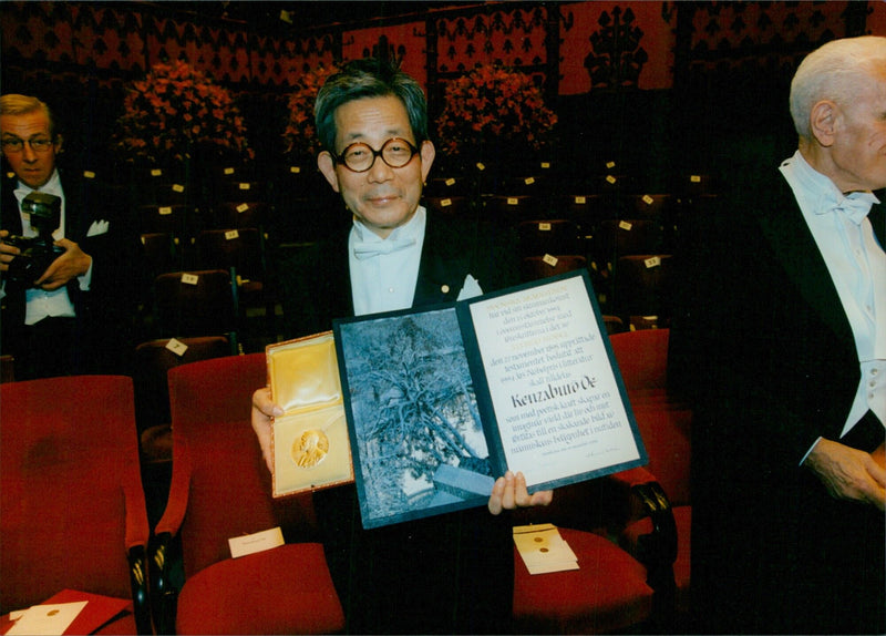 Kenzaburo Oe receiving the Nobel Prize in Literature - Vintage Photograph