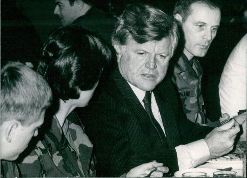 Senator Edward Kennedy with Massachusetts servicemen at the USAF base in West Germany - Vintage Photograph