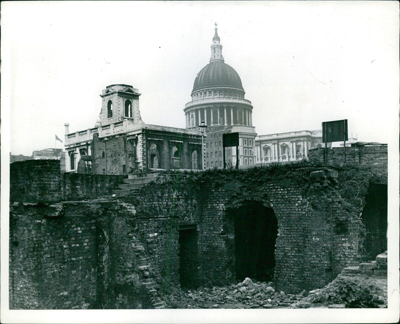 St. Paul's Cathedral photographed from among the caverns of ruined basements - Vintage Photograph