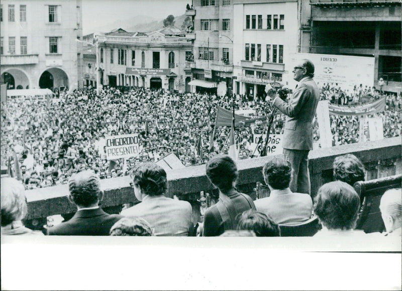 President Alfonso Lopez Michelsen addresses a rally in Manizales - Vintage Photograph