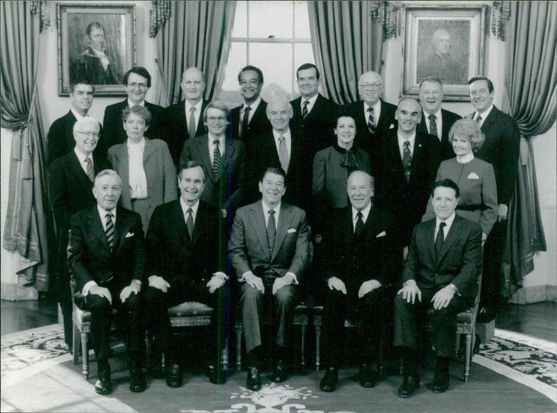 President Reagan with his Cabinet in the Blue Room of the White House - Vintage Photograph