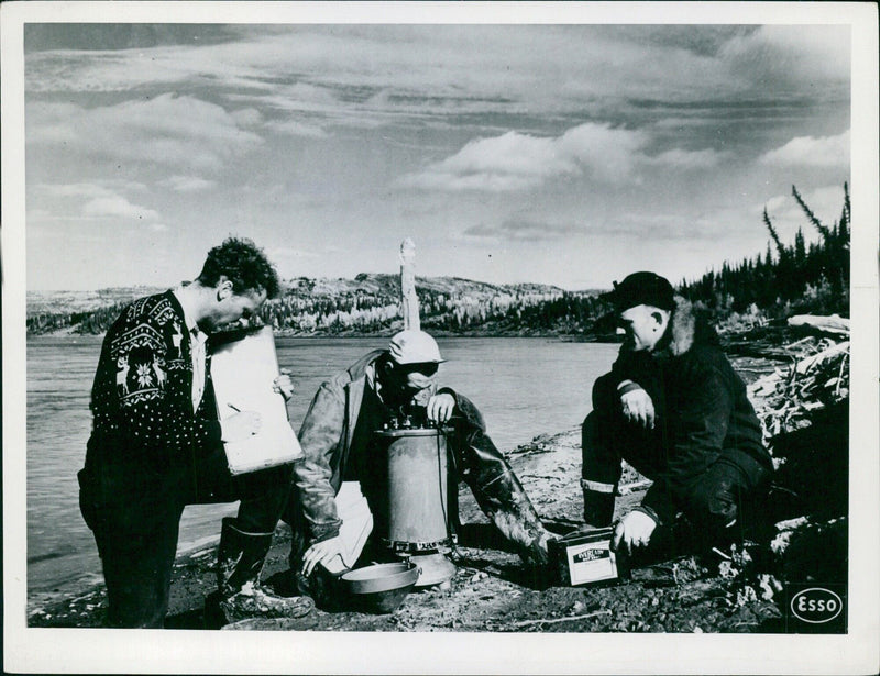 Oil field investigation with a gravimeter - Vintage Photograph