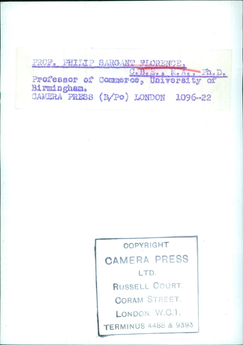 TE MADAMEN T PROF. PHILIP SARGANT FLORENCE, G.B.E., M.A., Ph.D. Professor of Commerce, University of Birmingham. - Vintage Photograph