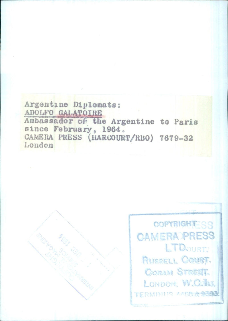 Argentine Diplomats: ADOLFO GALATOIRE - Vintage Photograph