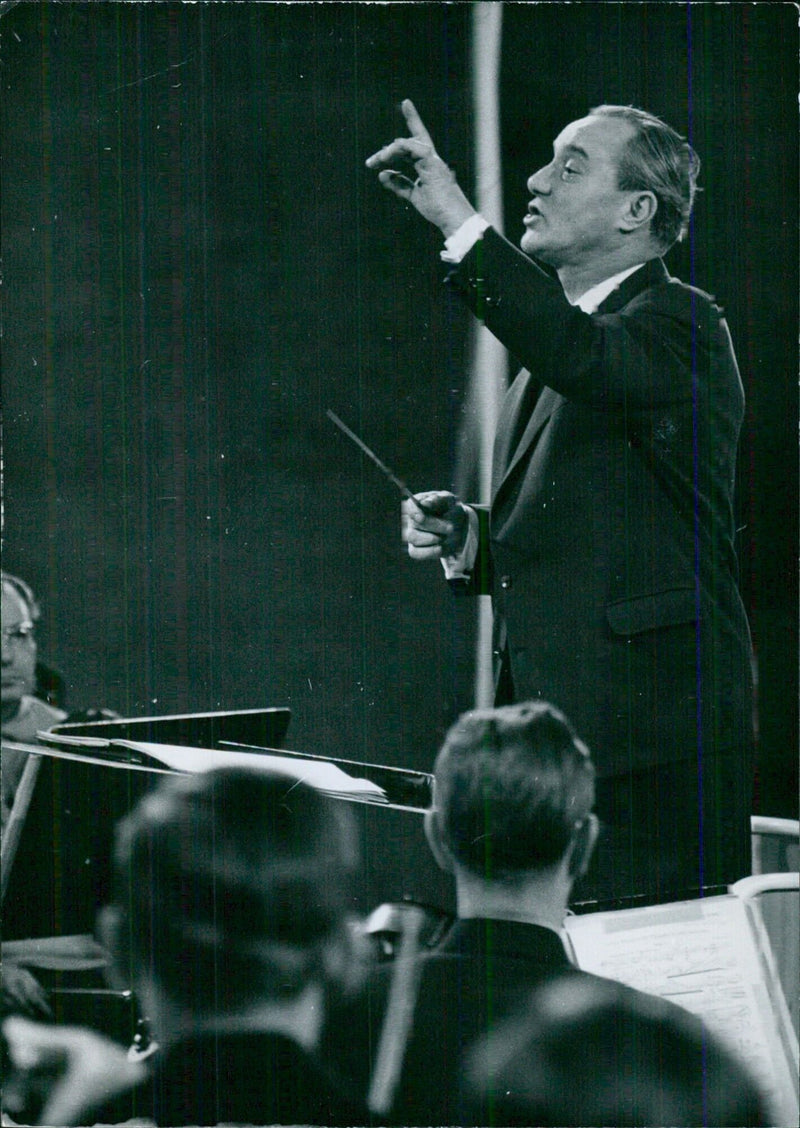 JANOS FERENCSIK conducting the Hungarian State Symphony Orchestra in rehearsal - Vintage Photograph