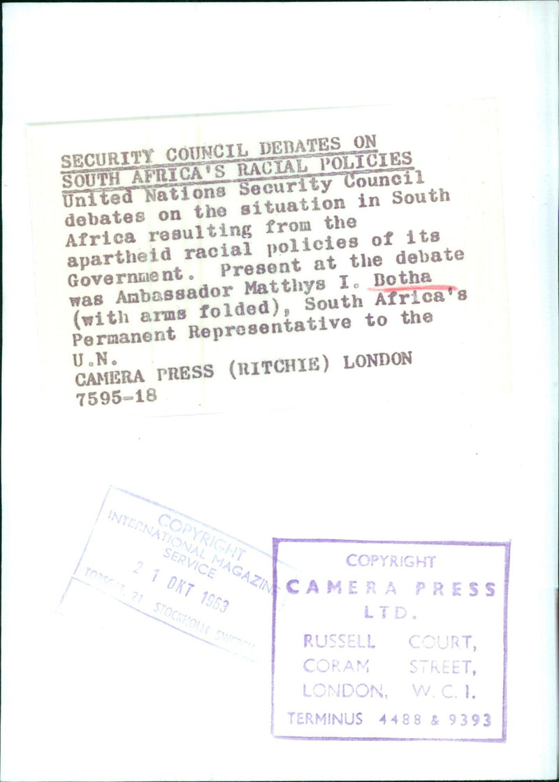 United Nations Security Council debates on South Africa's racial policies - Vintage Photograph