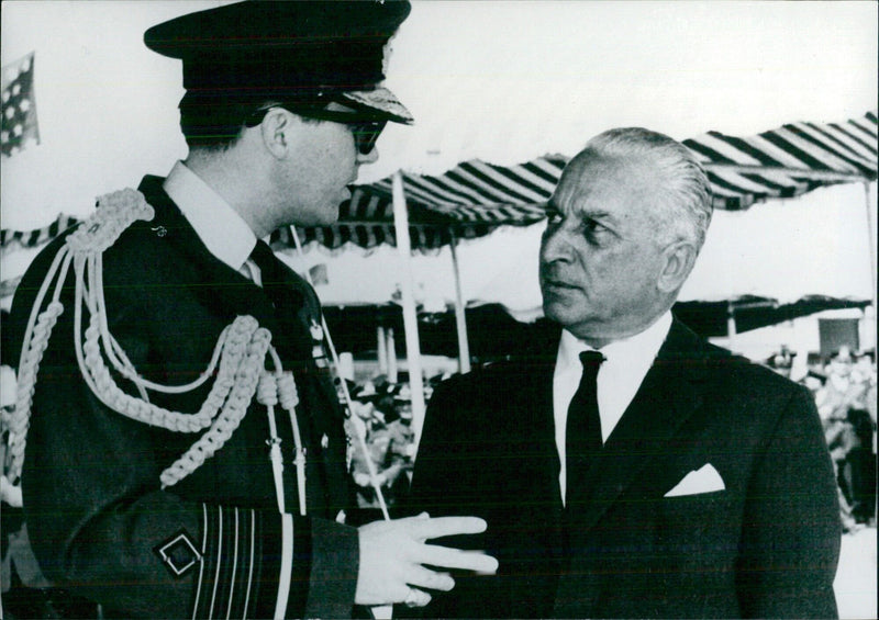 King Constantine of Greece with former Defense Minister Mr. Garoufalias - Vintage Photograph