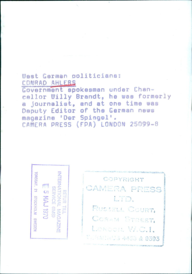 Conrad Ahlers, former government spokesman and journalist - Vintage Photograph