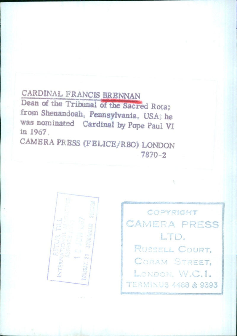 Cardinal Francis Brennan - Vintage Photograph