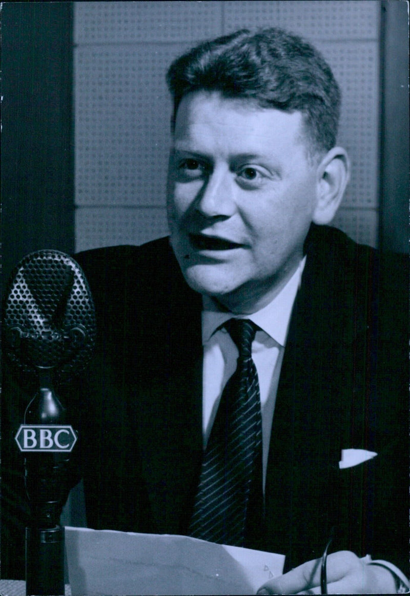 British Novelist John Braine being interviewed on the BBC - Vintage Photograph