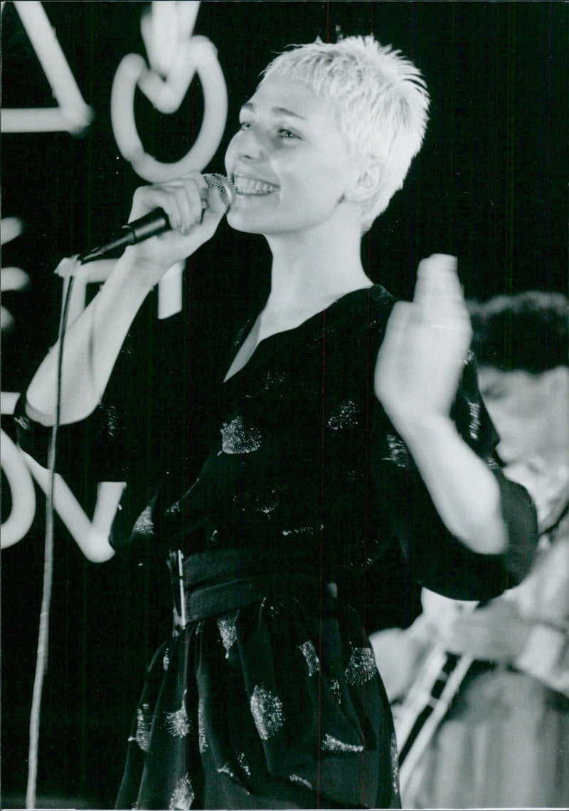 Zhanna Aguzarova, lead singer of Bravo, performs at a charity rock gala in Moscow - Vintage Photograph