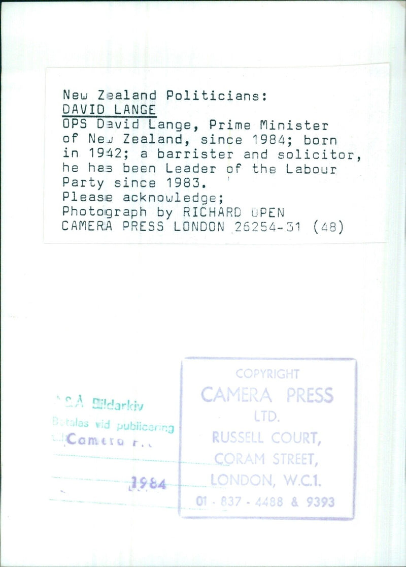 David Lange, Prime Minister of New Zealand - Vintage Photograph