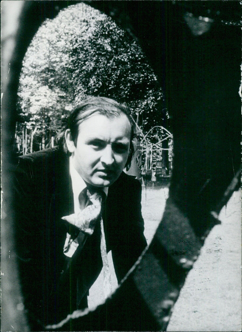 Spanish Sculptor Angel Orensaz with his sculpture in Holland Park - Vintage Photograph