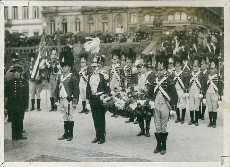 Soldiers at a soldier's grave in Brussels - Vintage Photograph