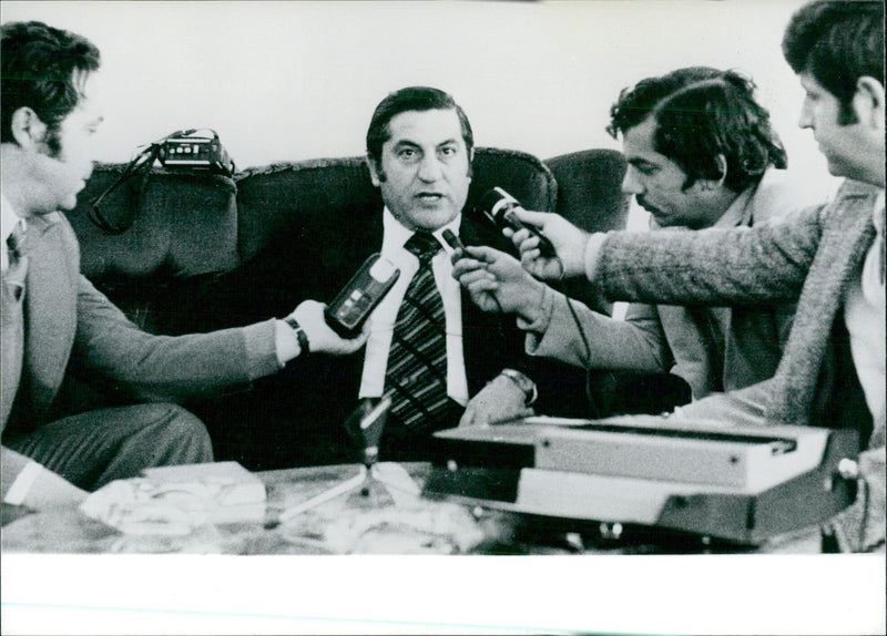 Turkish Cypriot Politician Vedat Celik giving a press conference - Vintage Photograph