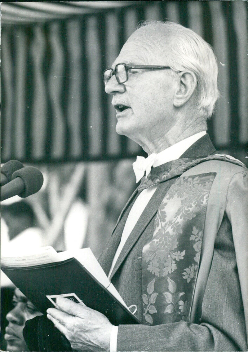 Dr. William Lamont speaking at a graduation ceremony - Vintage Photograph