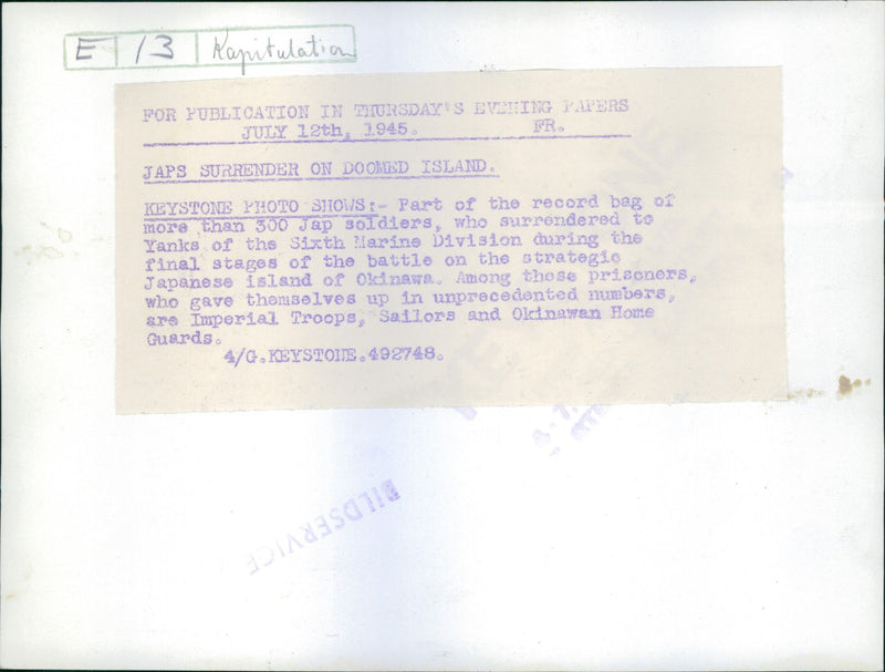 Group of surrendered Japanese soldiers. - Vintage Photograph