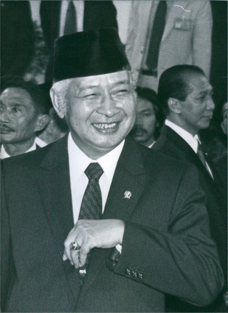 Indonesian politicians, Suharto, smiling, 1983. - Vintage Photograph