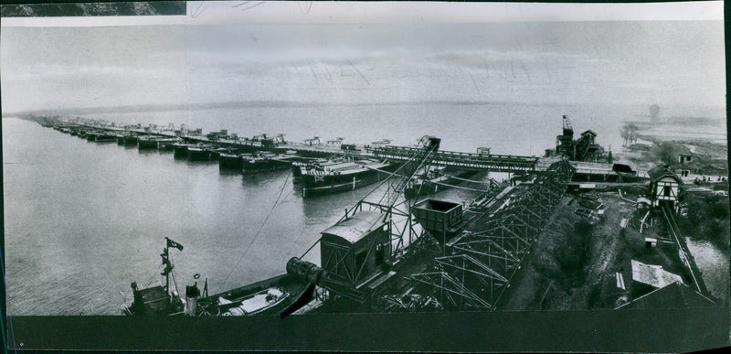 An aerial view of port and sea with German troops transferring fr. Romania to Bulgaria in 1941 - Vintage Photograph