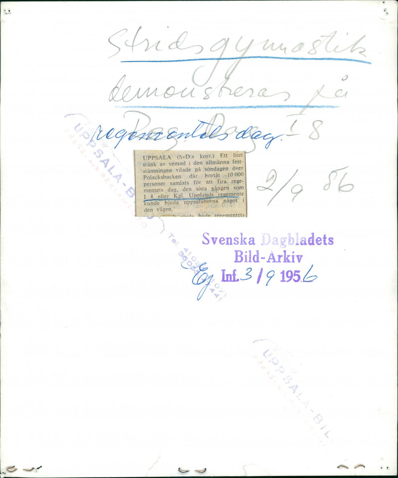 Military training. Regiment Day. Uppsala. Sweden. 1956-09-03 - Vintage Photograph