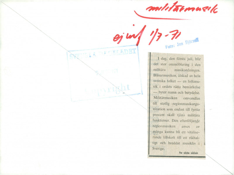 Military band group standing together and playing band. - Vintage Photograph