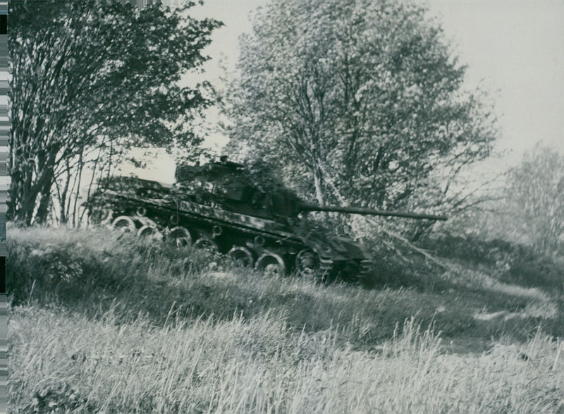 The English Centurion tank in action during a combat exercise at the regiment P1 in Enkoping. - Vintage Photograph