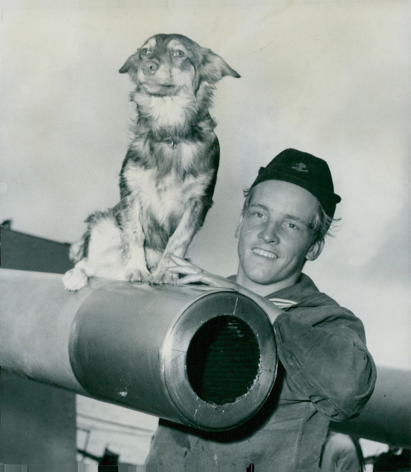 Ingvar Ãberg dog Puck board the vessel Gotland - Vintage Photograph