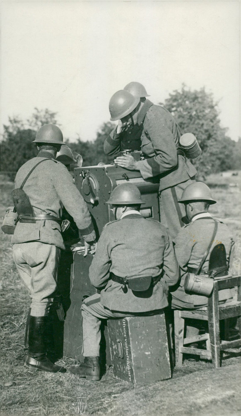 Air defense exercise during field operation. - Vintage Photograph