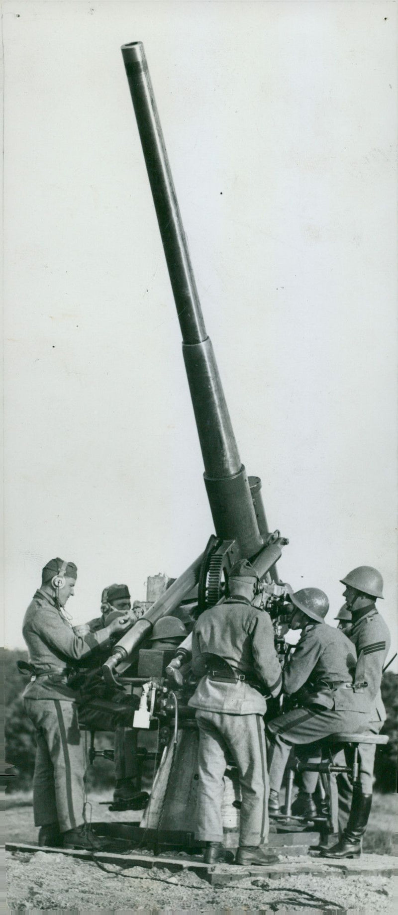 Anti-aircraft gun during field operation. - Vintage Photograph