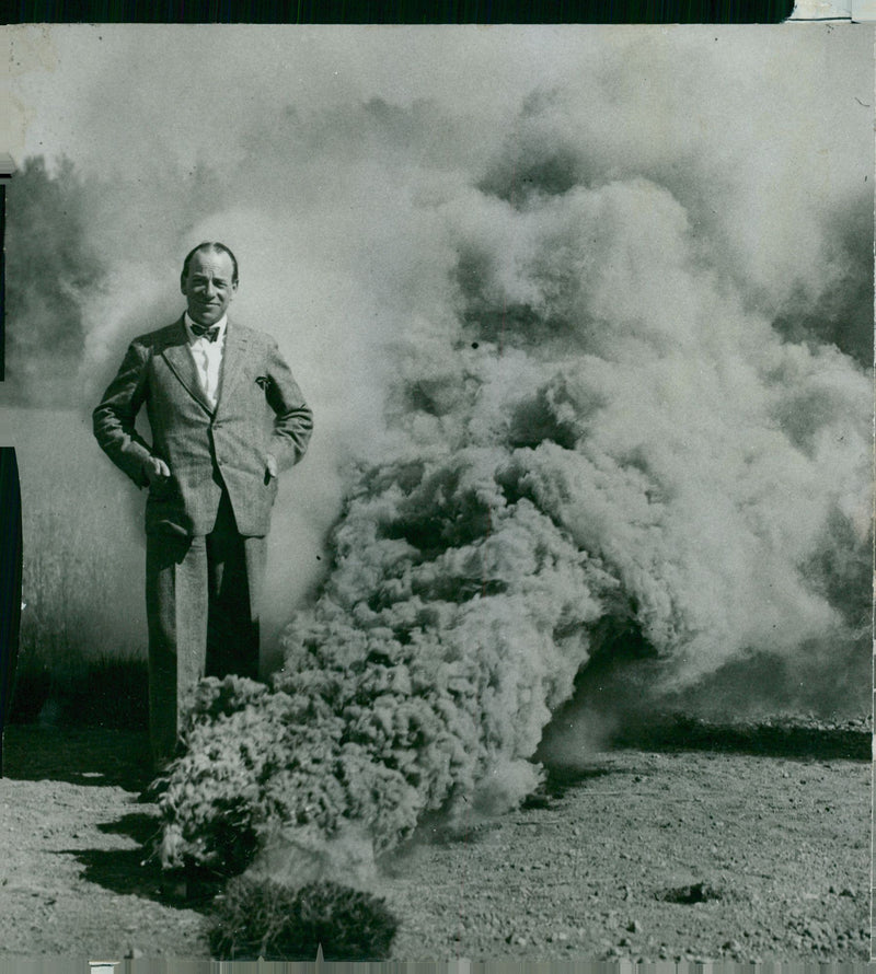 Field control and exercise, with man smoke bomb - Vintage Photograph
