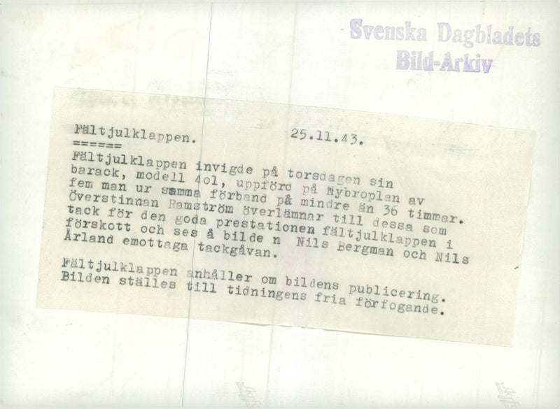 Swedish military emergency service July to Dec 1943 - Vintage Photograph