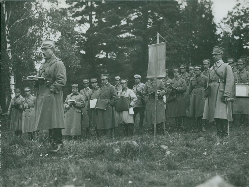 Military standing together during a Field Manoeuvre 1931 - Vintage Photograph