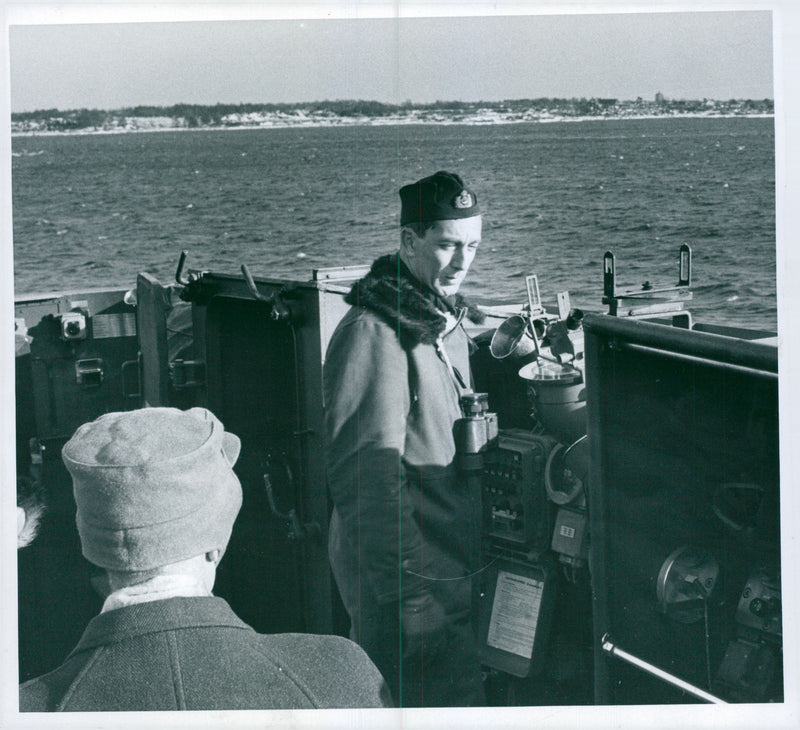 The officer Captain Bengt Ryde on the bridge aboard the Destroyer H.M ÃstergÃ¶tland. - Vintage Photograph