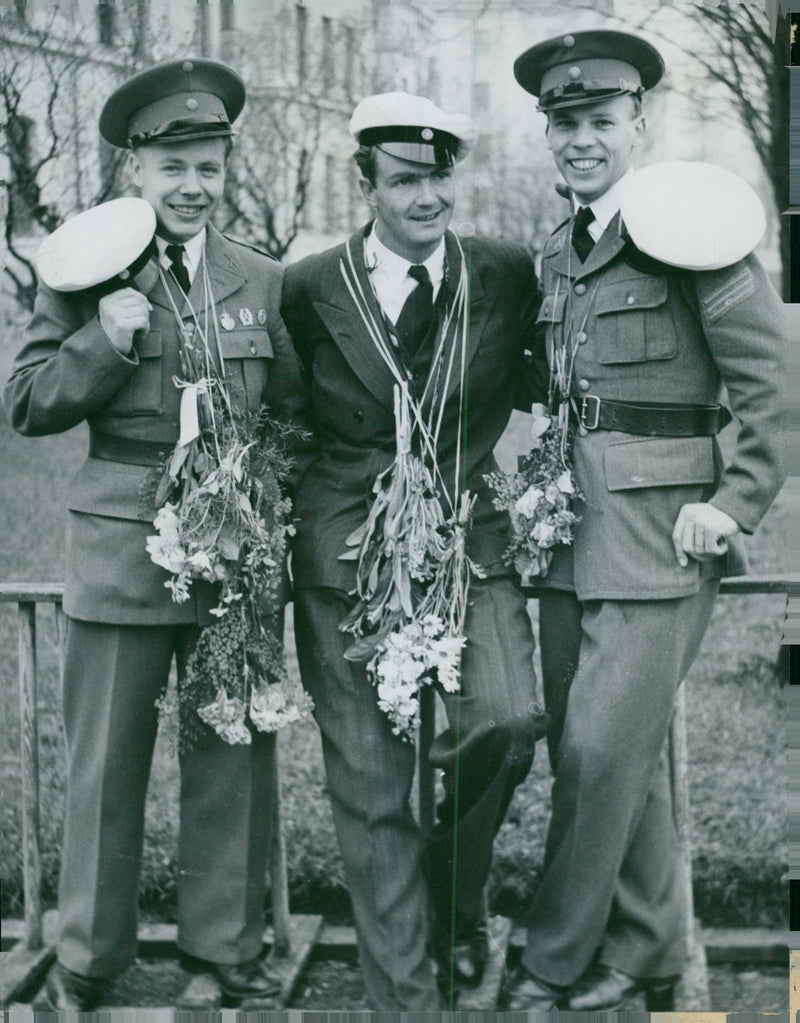 Three tribal employees who conquered the white cap. - Vintage Photograph