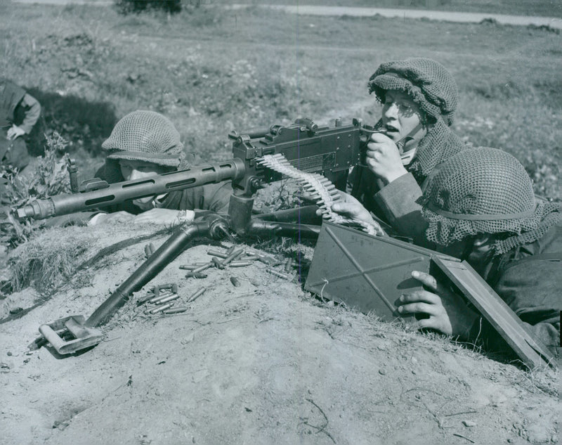 War School Day at Pampas. Sprinklers shoot fire. - Vintage Photograph
