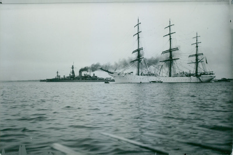 NavyÂ´s three-masted full-rigged ship HMS af Chapman. - Year 1937 - Vintage Photograph