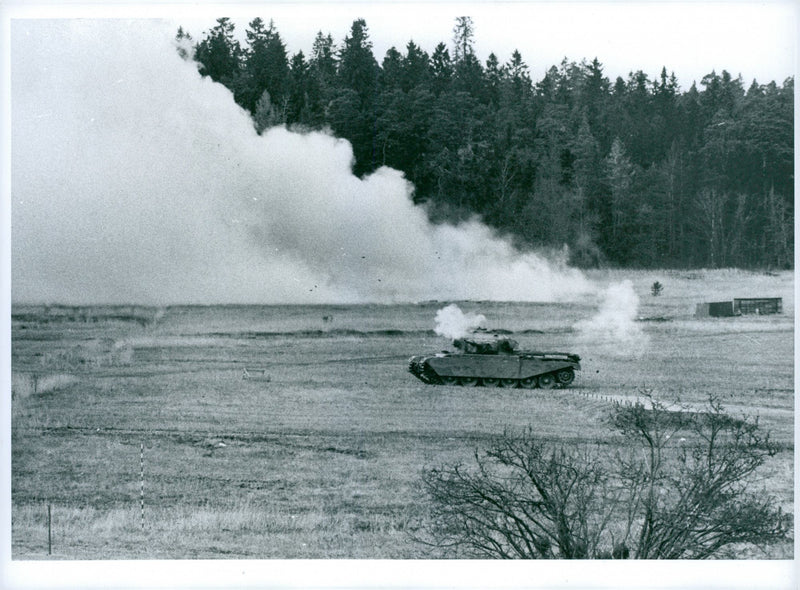 Tanks fire shots upon attack during battle exercises at Rosersberg - Vintage Photograph