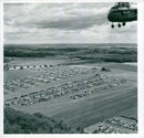 Lots of parked cars aerial helicopter of Operation hill, Naval images - Vintage Photograph