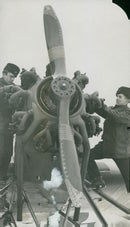 Roslagens air wing, overhaul of aircraft engine - 3 February 1937 - Vintage Photograph