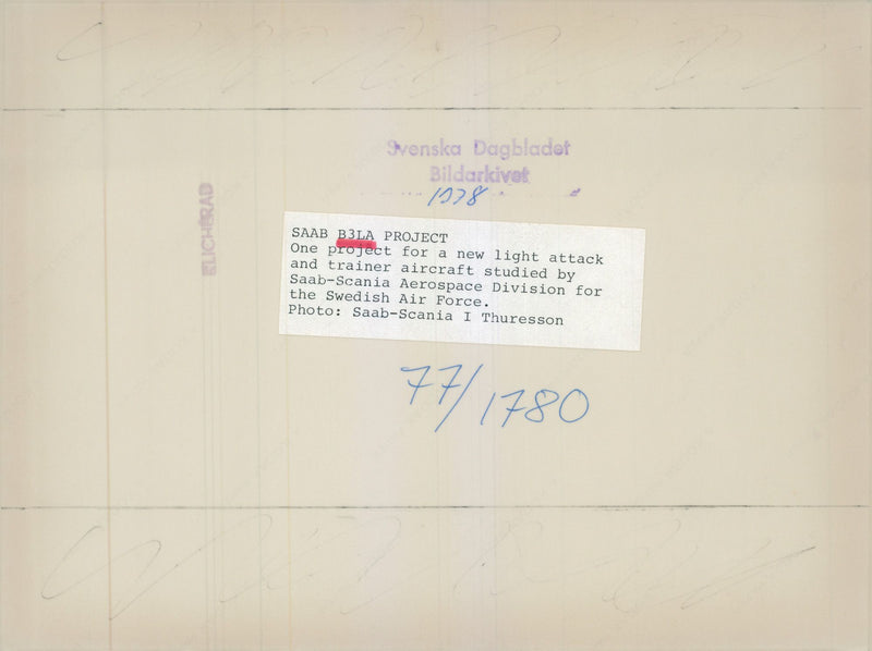 SAAB-Scania flygdivisions B3LA plan this model. - Vintage Photograph