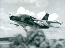SAAB fighter aircraft makes test flight. - Vintage Photograph