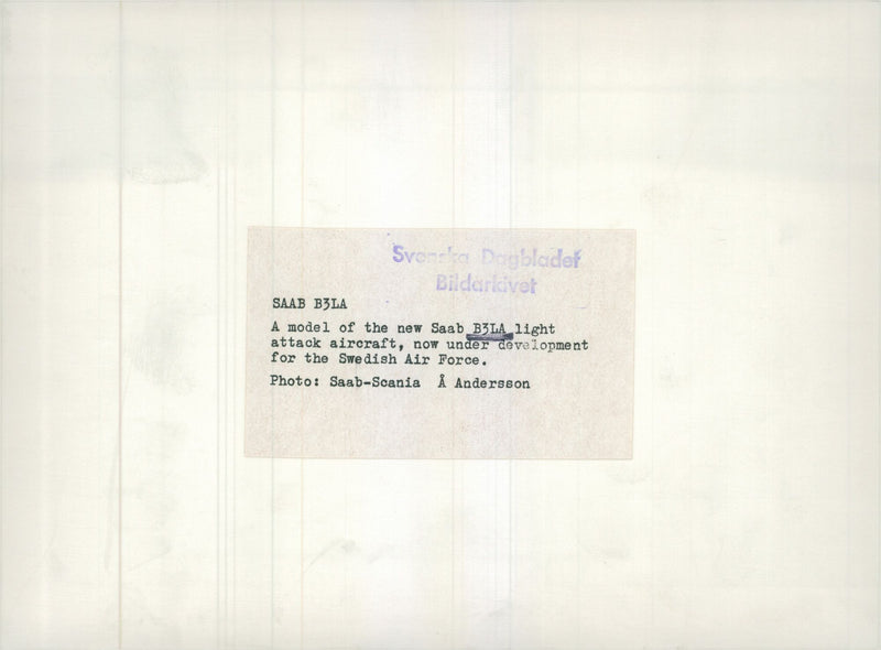 Fighter aircraft of the model and the development of SAAB, B3LA plan. - Vintage Photograph