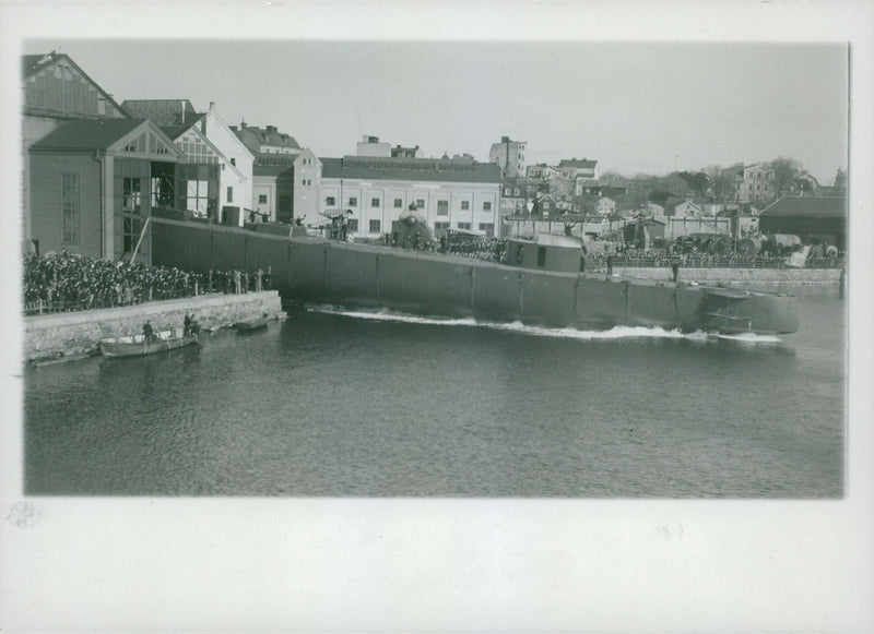 Launching of the destroyer Stockholm at Karlskrona Naval shipyard - 26 March 1936 - Vintage Photograph