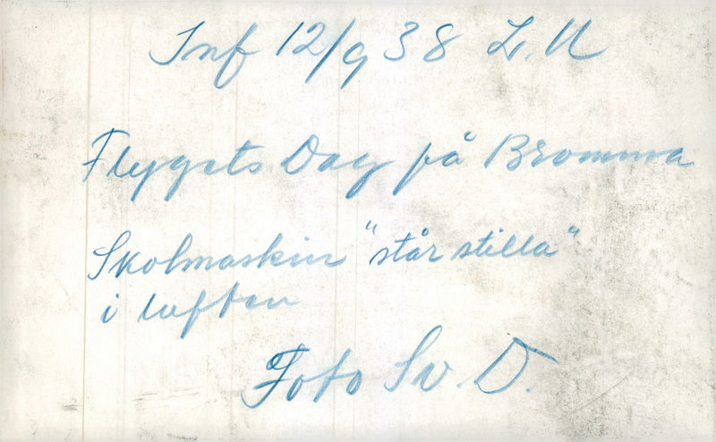 Aviation day at Bromma, training aircraft demonstrates tricks in the air - 12 September 1938 - Vintage Photograph