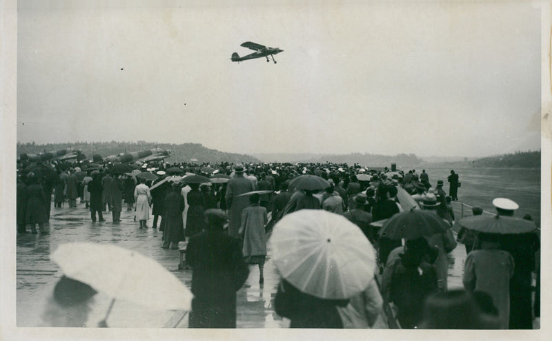 Aviation day at Bromma, training aircraft demonstrates tricks in the air - 12 September 1938 - Vintage Photograph