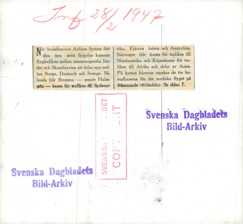 SAS flights routes shown on the map - Vintage Photograph