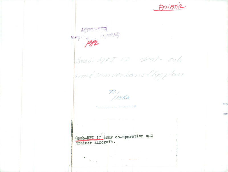 Saab-MFI 17. - Vintage Photograph